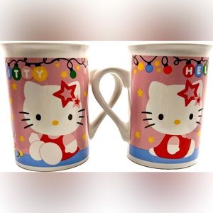 Very Cute Set of 2 Hello Kitty Sanrio Pink 8 oz multicolored Coffee Mugs